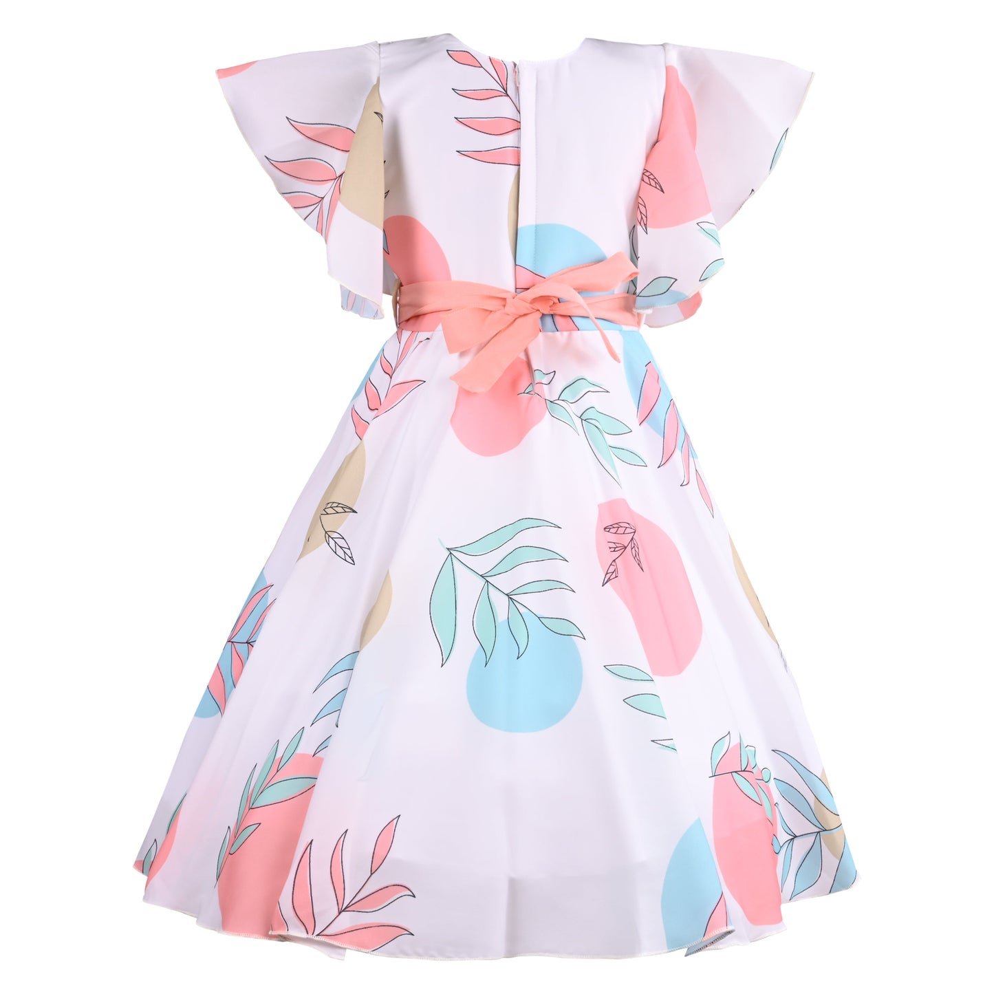 Girls Floral Print Flared Sleeve Fit and Flare Frock Dress
