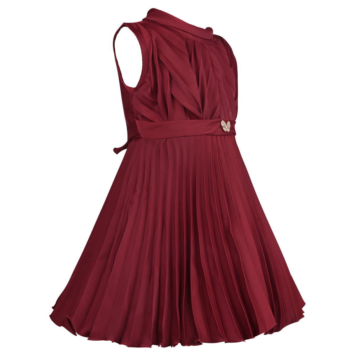Girls Maroon Pleated A-Line Frock Dress - Wish Karo - photo 3