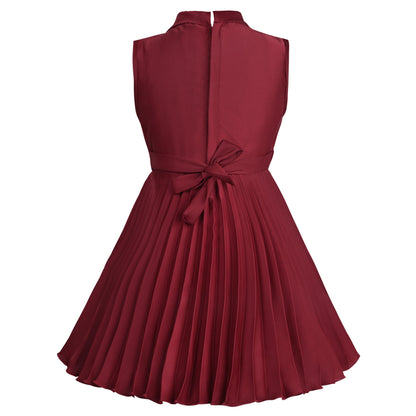 Girls Maroon Pleated A-Line Frock Dress - Wish Karo - photo 4