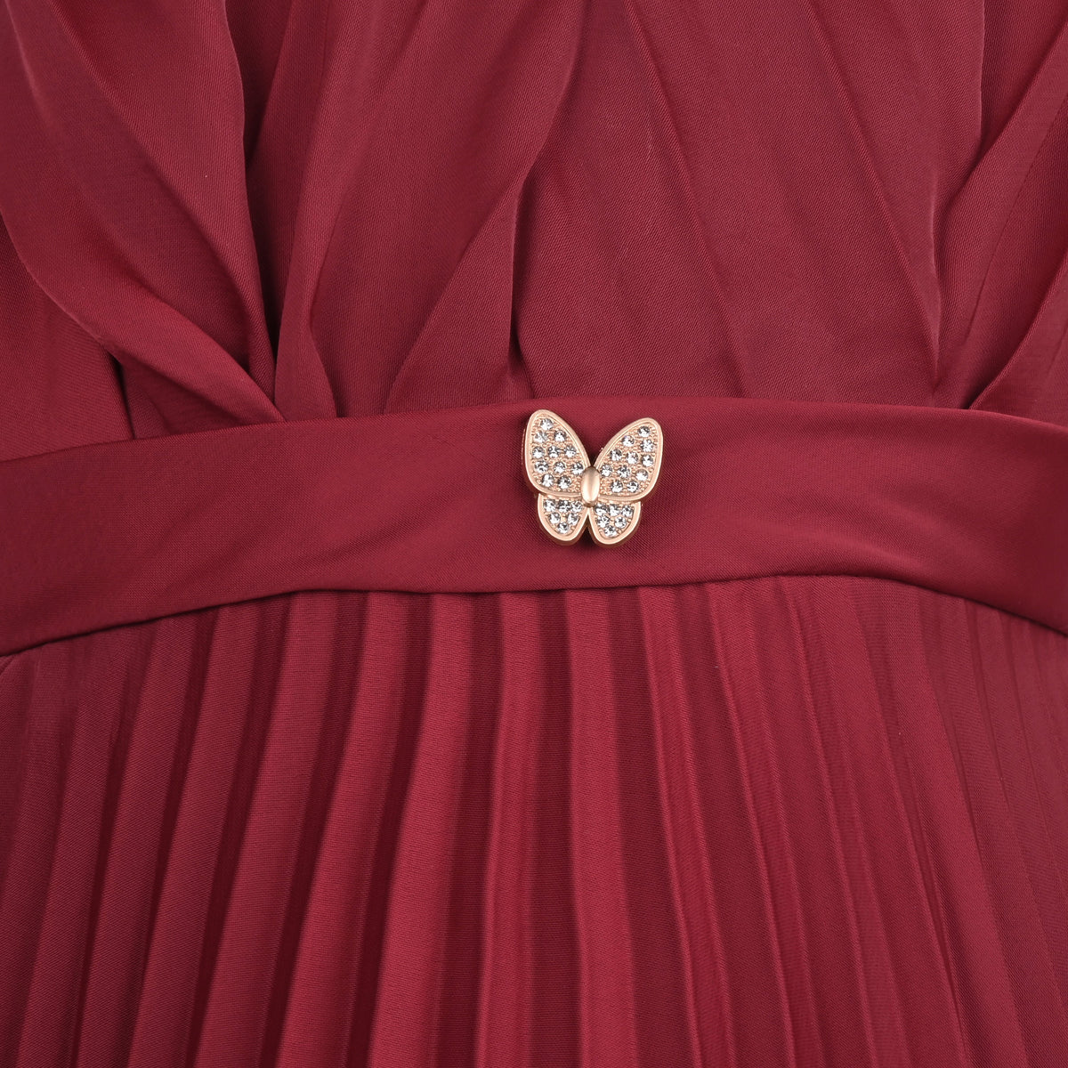 Girls Maroon Pleated A-Line Frock Dress - Wish Karo - photo 5