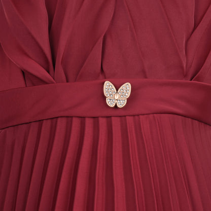 Girls Maroon Pleated A-Line Frock Dress - Wish Karo - photo 5