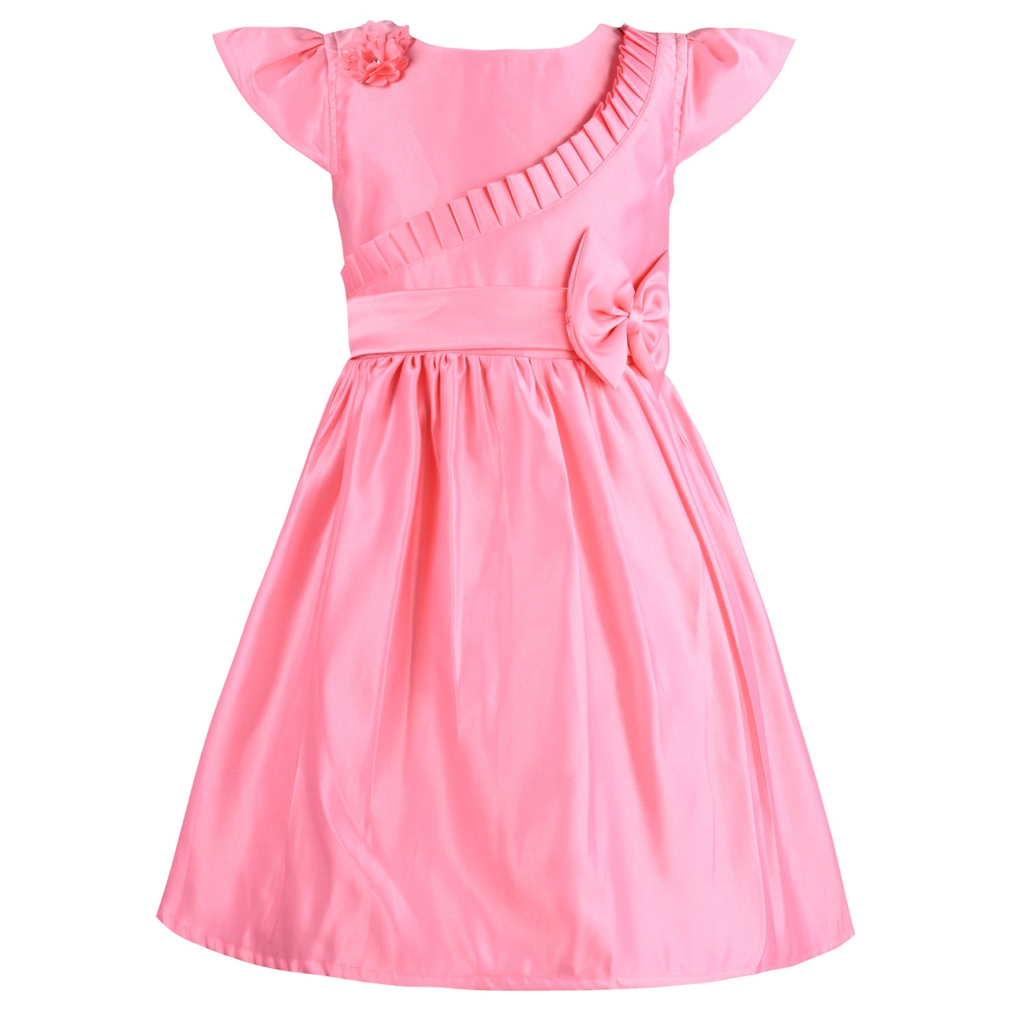 Girls Fit and Flare Ruffle Detail Bow Dress