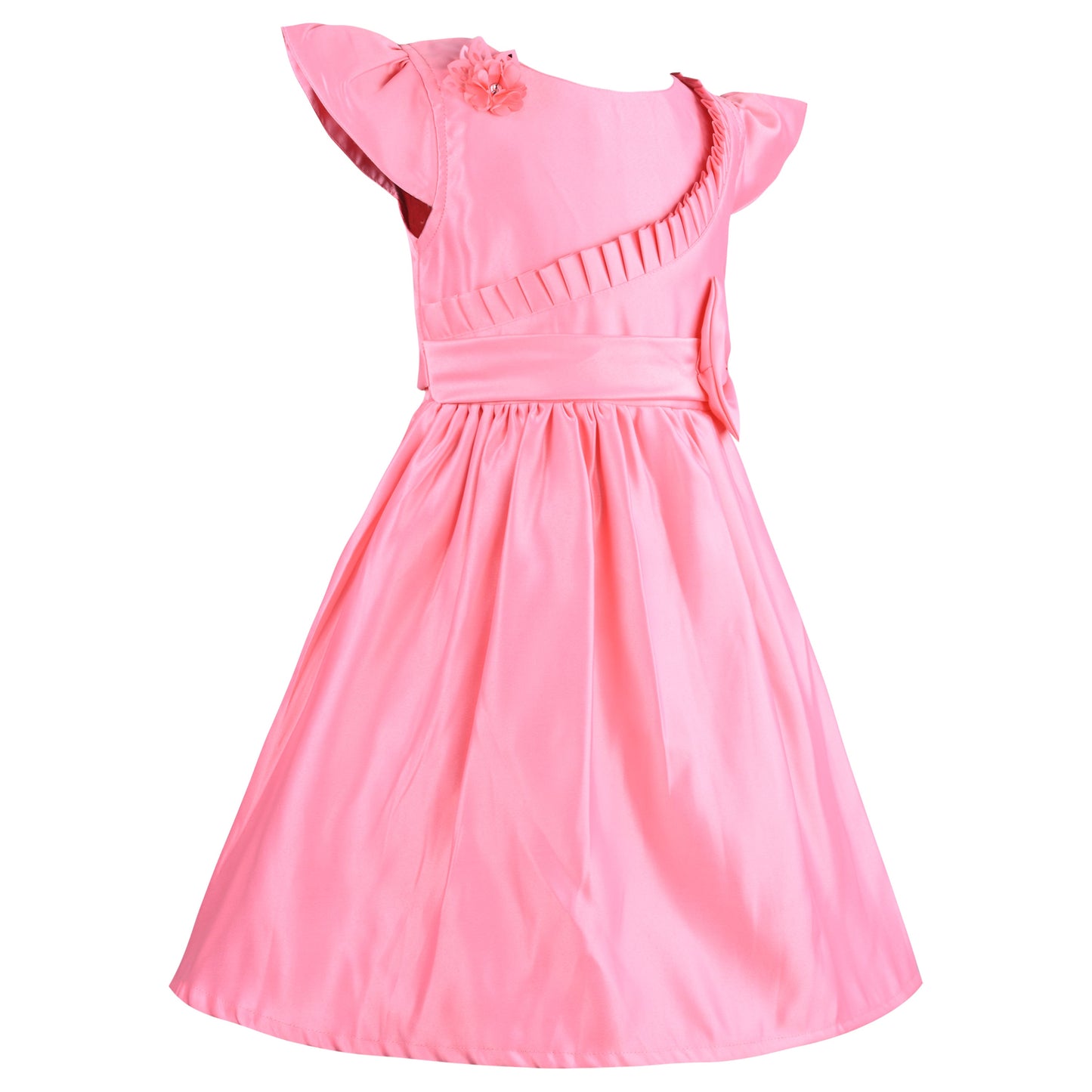 Girls Fit and Flare Ruffle Detail Bow Dress