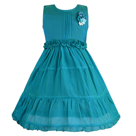Girls Solid Pleated A-Line Frock Dress - Wish Karo - photo 1