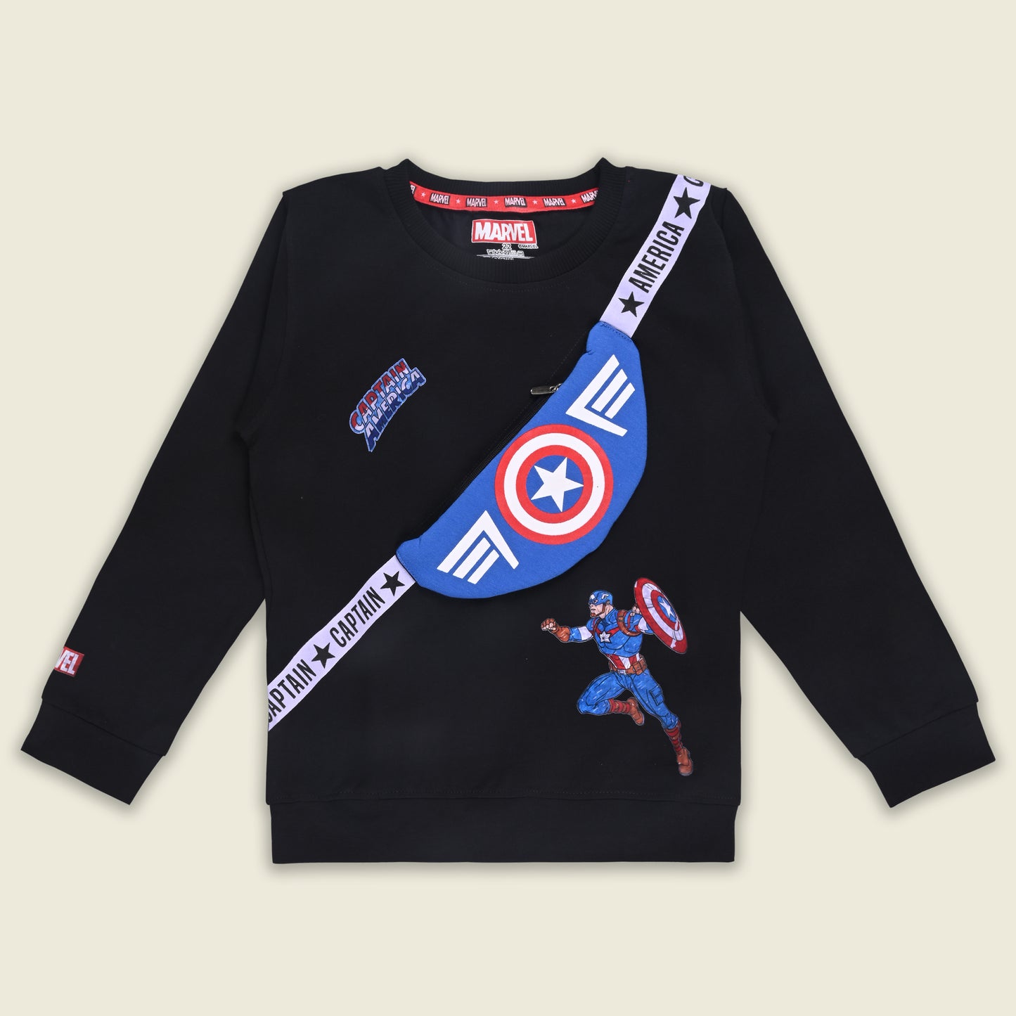 Marvel Captain America Kids Sweatshirt with Sling Bag Print – Cotton Blend T412