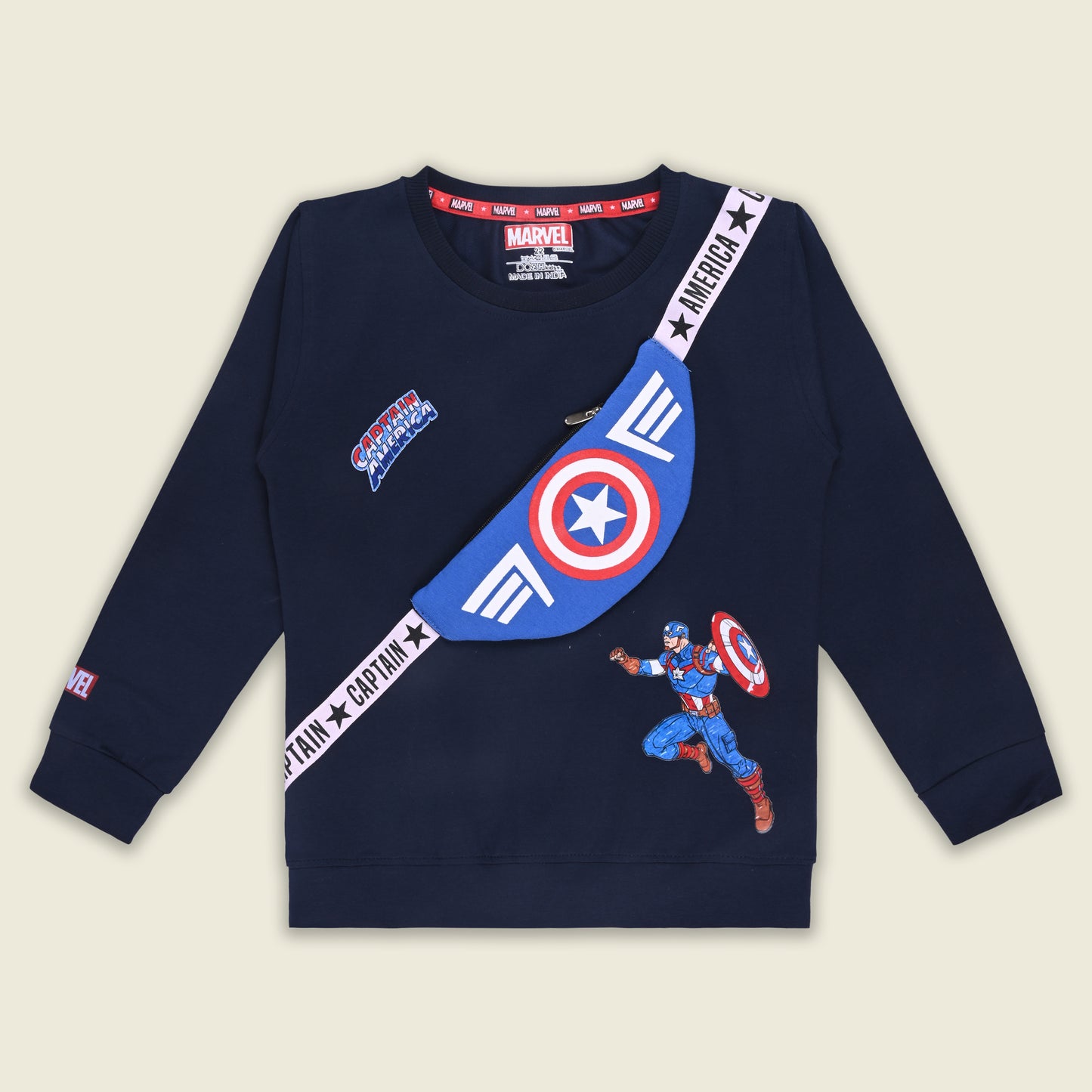 Marvel Captain America Kids Sweatshirt with Sling Bag Print – Cotton Blend T412
