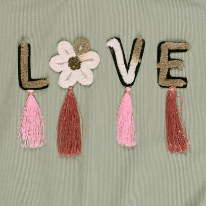 Girls High Neck Cotton T-shirt with Love Embroidery & Tassel Detailing tg401
